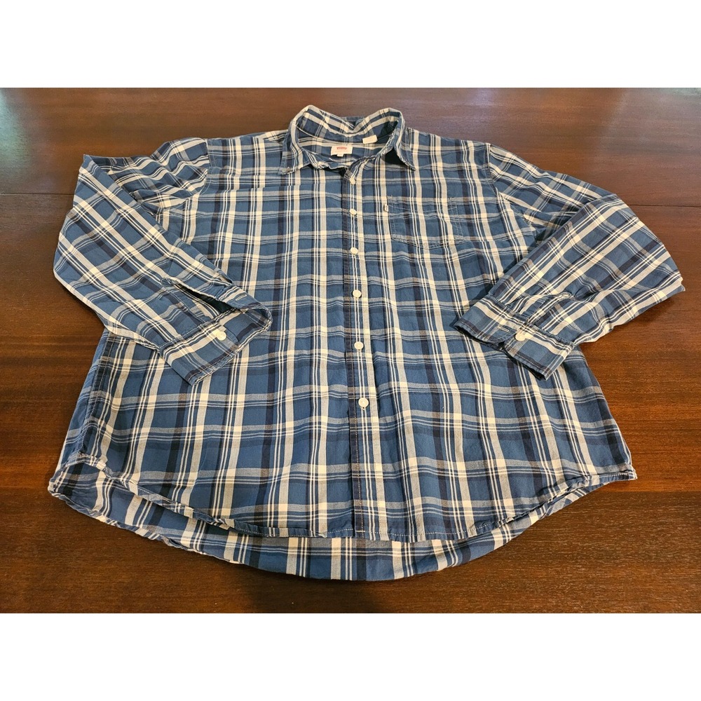 Vintage Levis Mens‎ Shirt Plaid Blue Multicolored 100% Cotton Size XXL